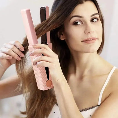 Portable Cordless Hair Straightener & Curler - USB Rechargeable 2-in-1 Flat Iron with Tourmaline Ceramic Plates | 30-Second Heat-Up, 3 Temperature Settings for All Hair Types