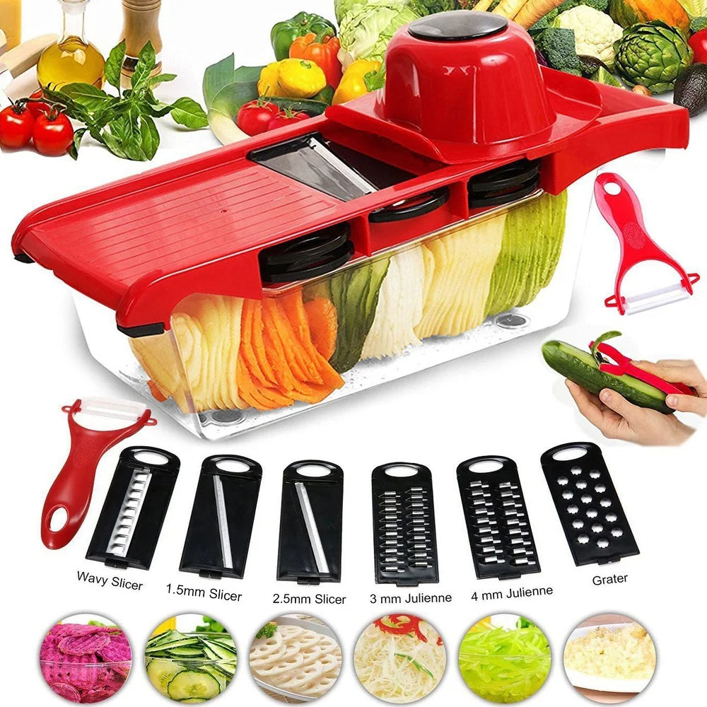 6-in-1 Multi-Functional Vegetable Slicer - Mandoline Slicer with Interchangeable Blades