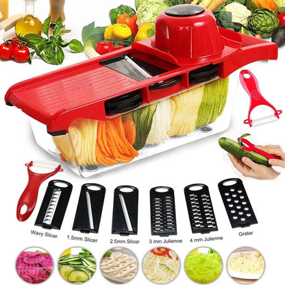6-in-1 Multi-Functional Vegetable Slicer - Mandoline Slicer with Interchangeable Blades