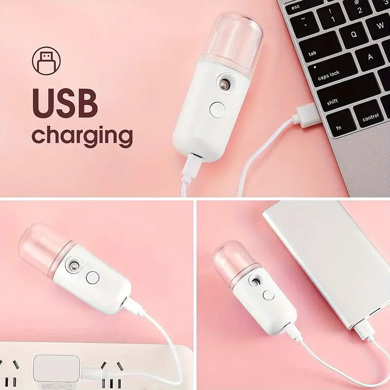Nano Mist Facial Sprayer - Portable USB Rechargeable Face Steamer with 30ml Tank | Mini Humidifier for Deep Skin Hydration, Anti-Aging and Travel Beauty