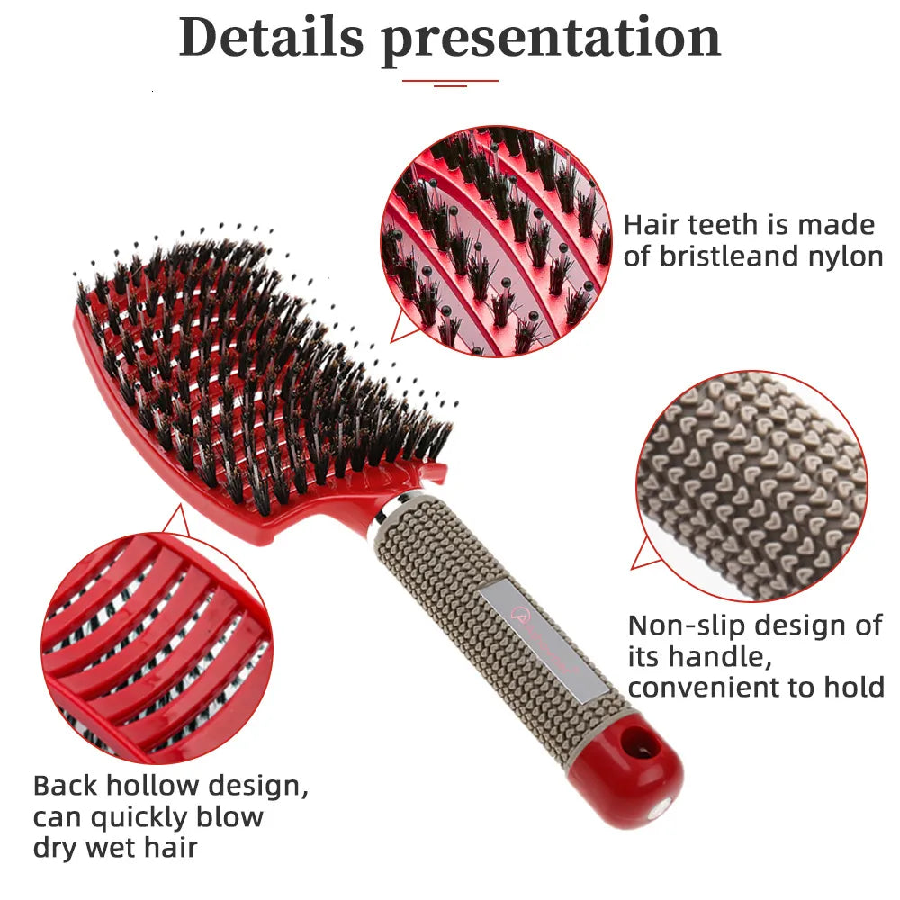 Premium Detangling Hairbrush with Boar & Nylon Bristles - Pain-Free Anti-Frizz Hair Brush for All Hair Types | Ergonomic Scalp Massage Brush for Women, Men & Kids
