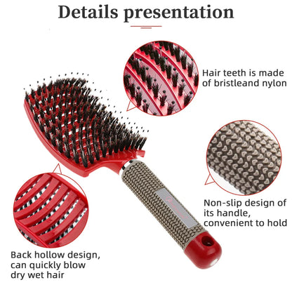 Premium Detangling Hairbrush with Boar & Nylon Bristles - Pain-Free Anti-Frizz Hair Brush for All Hair Types | Ergonomic Scalp Massage Brush for Women, Men & Kids