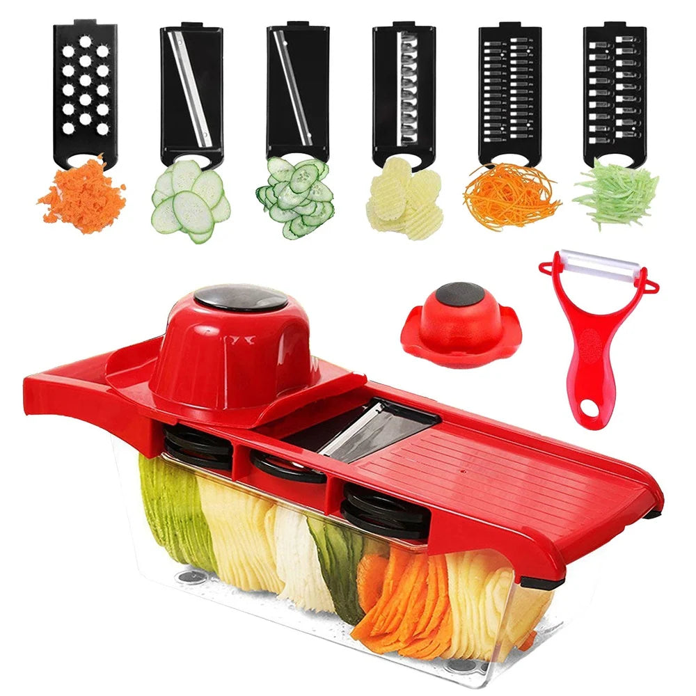 6-in-1 Multi-Functional Vegetable Slicer - Mandoline Slicer with Interchangeable Blades