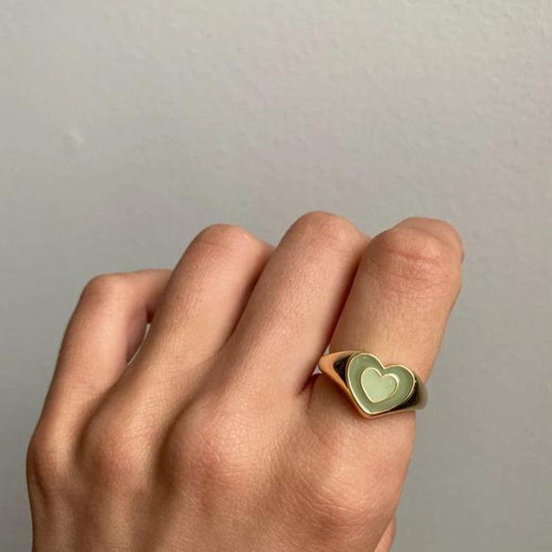 Vintage Heart Ring:  Alloy, Electroplated Finish - Orange/Green/Brown Gold & Silver - Sizes 6, 7, 8