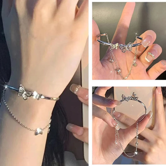 Elegant Butterfly Chain Bracelet - Delicate Silver-Tone Jewelry