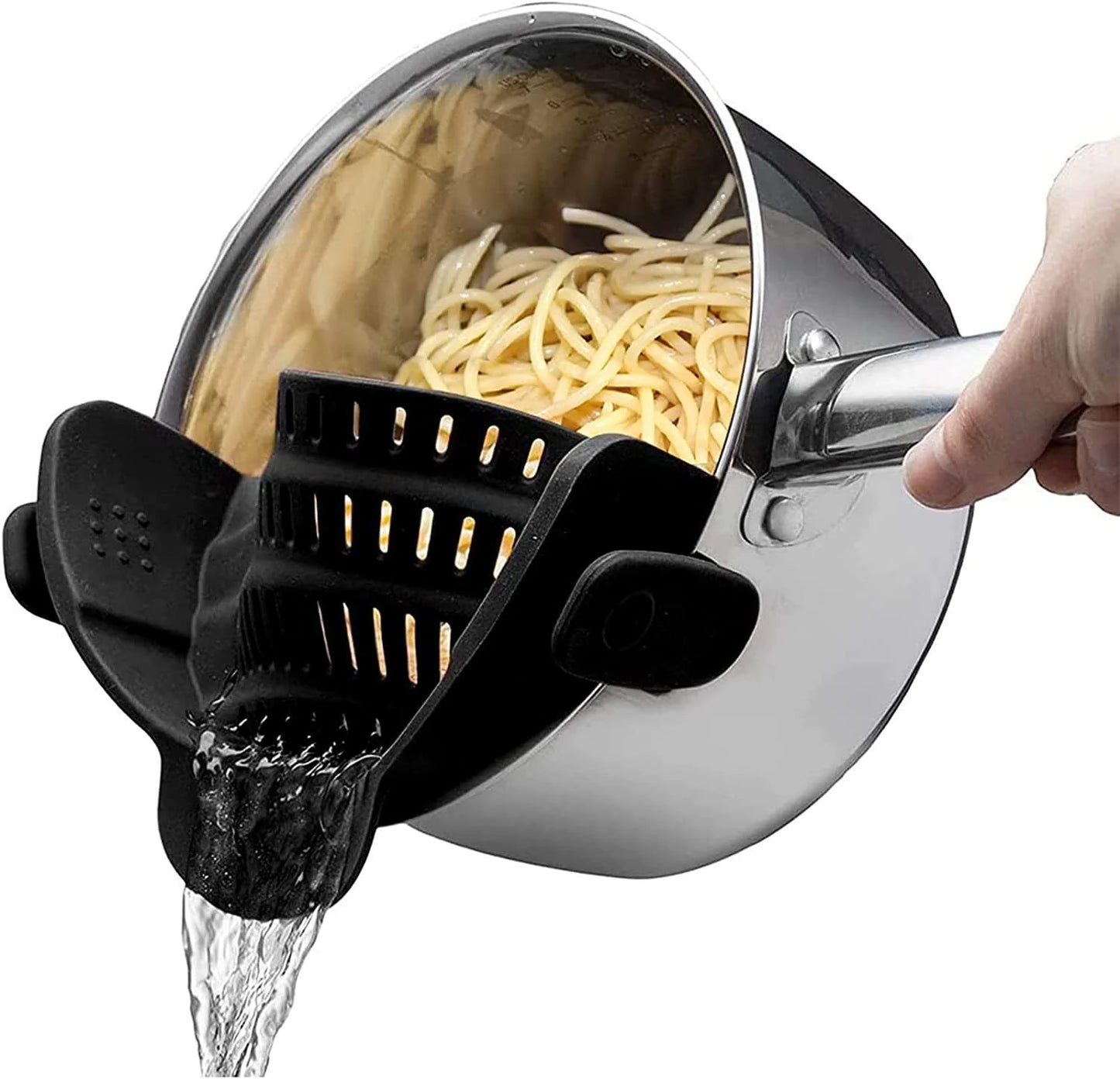 Great Kitchen Universal Clip-On Pot & Pan Strainer - Hands-Free Silicone Colander