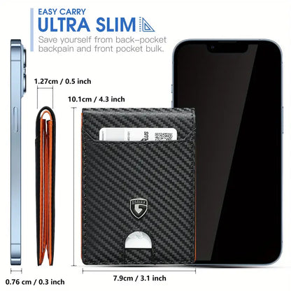 Ultra Slim RFID Blocking Carbon Fiber Wallet for Men – Minimalist Bifold, 11 Card Slots, Durable Microfiber Leather, Gift Box – Compact Credit Card Holder, Stylish Orange – Perfect Gift for Dad, Husband, Son, Boyfriend, Friend