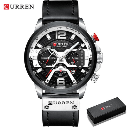 Leather Military Chronograph Wristwatch