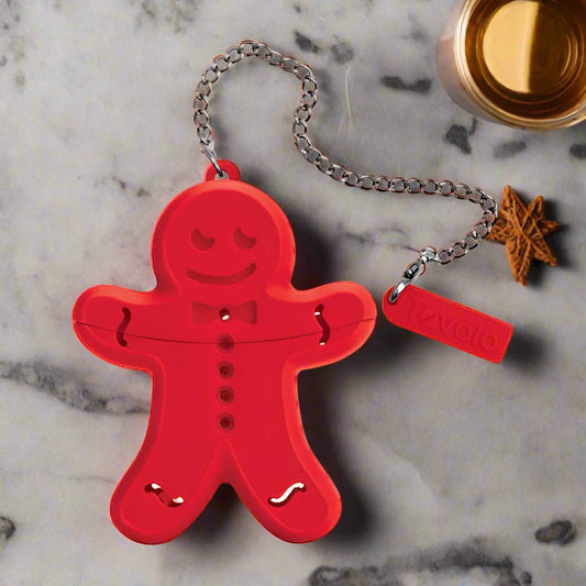 Tovolo Gingerbread Man Tea Infuser – Reusable Silicone Loose-Leaf Tea Holder with Stainless Steel Chain (Red)