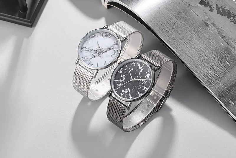 Fashion Rose Gold Mesh Band Creative Marble Female Wrist Watch Luxury Women Quartz Watches Gifts Relogio Feminino