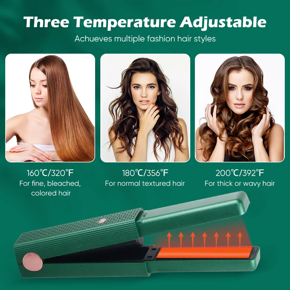 Portable Cordless Hair Straightener & Curler - USB Rechargeable 2-in-1 Flat Iron with Tourmaline Ceramic Plates | 30-Second Heat-Up, 3 Temperature Settings for All Hair Types