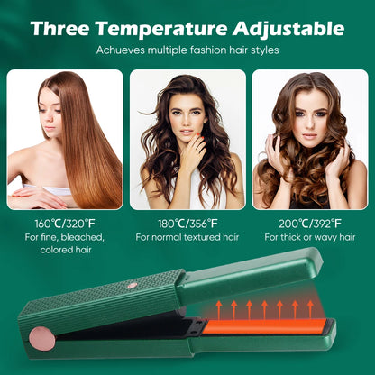 Portable Cordless Hair Straightener & Curler - USB Rechargeable 2-in-1 Flat Iron with Tourmaline Ceramic Plates | 30-Second Heat-Up, 3 Temperature Settings for All Hair Types