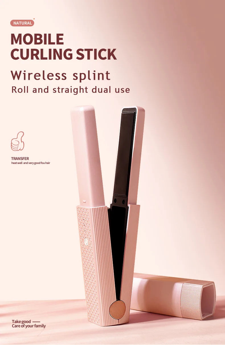 Portable Cordless Hair Straightener & Curler - USB Rechargeable 2-in-1 Flat Iron with Tourmaline Ceramic Plates | 30-Second Heat-Up, 3 Temperature Settings for All Hair Types