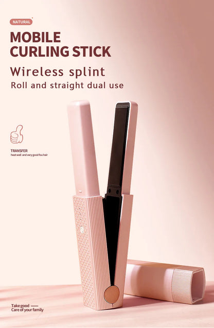 Portable Cordless Hair Straightener & Curler - USB Rechargeable 2-in-1 Flat Iron with Tourmaline Ceramic Plates | 30-Second Heat-Up, 3 Temperature Settings for All Hair Types