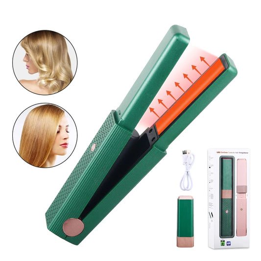 Portable Cordless Hair Straightener & Curler - USB Rechargeable 2-in-1 Flat Iron with Tourmaline Ceramic Plates | 30-Second Heat-Up, 3 Temperature Settings for All Hair Types