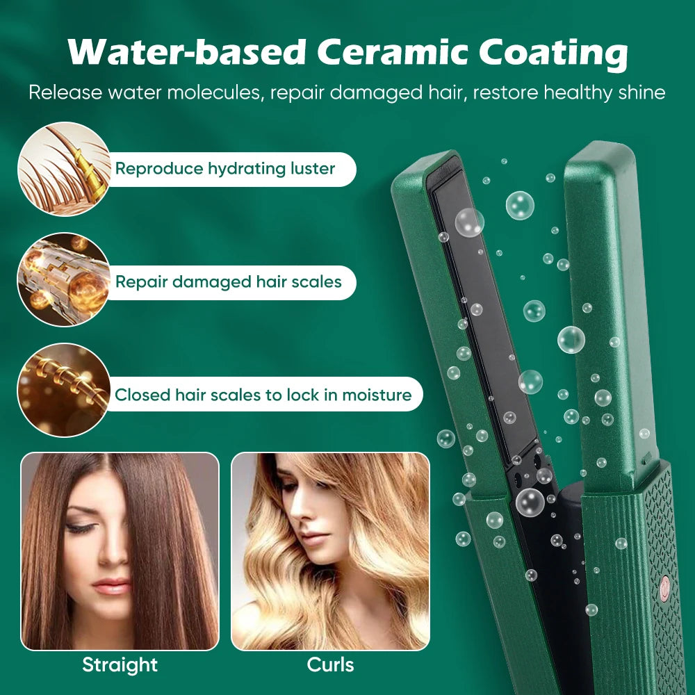 Portable Cordless Hair Straightener & Curler - USB Rechargeable 2-in-1 Flat Iron with Tourmaline Ceramic Plates | 30-Second Heat-Up, 3 Temperature Settings for All Hair Types