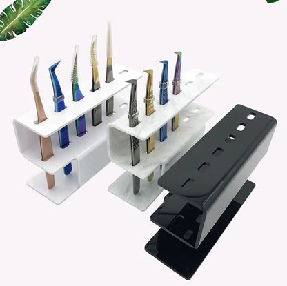 Premium 6-Slot Acrylic Tweezers Organizer Stand - Professional Organizer for Lash Extensions, Makeup & Beauty Tools, Lash Artists, Makeup, & Tattoo Tools (White/Marble/Black)