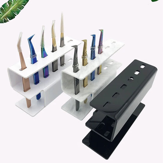 Premium 6-Slot Acrylic Tweezers Organizer Stand - Professional Organizer for Lash Extensions, Makeup & Beauty Tools, Lash Artists, Makeup, & Tattoo Tools (White/Marble/Black)