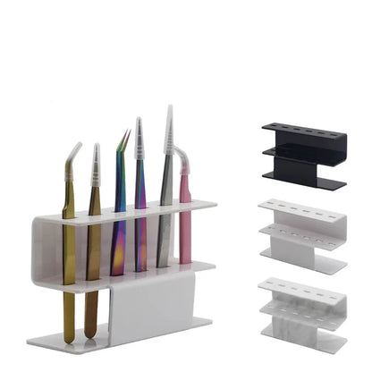 Premium 6-Slot Acrylic Tweezers Organizer Stand - Professional Organizer for Lash Extensions, Makeup & Beauty Tools, Lash Artists, Makeup, & Tattoo Tools (White/Marble/Black)