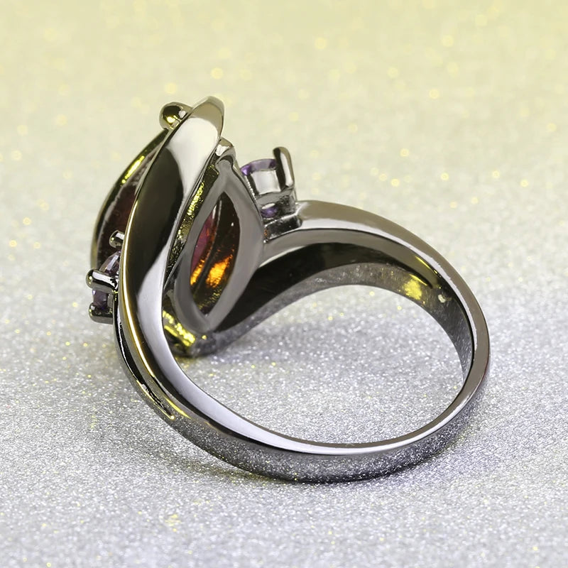 Marquise and Amethyst Engagement Ring - Purple Crystal Bypass Design