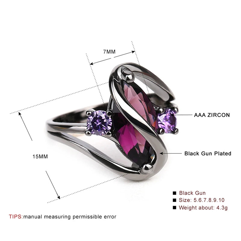 Marquise and Amethyst Engagement Ring - Purple Crystal Bypass Design