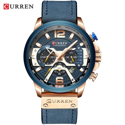 Leather Military Chronograph Wristwatch