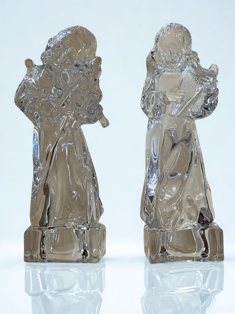 Mikasa Herald Collection Lead Crystal Angel Figurines - Angelic Harp & Violin Set, German Crafted 8" Clear Christmas Angels, Heavy Tabletop Decor