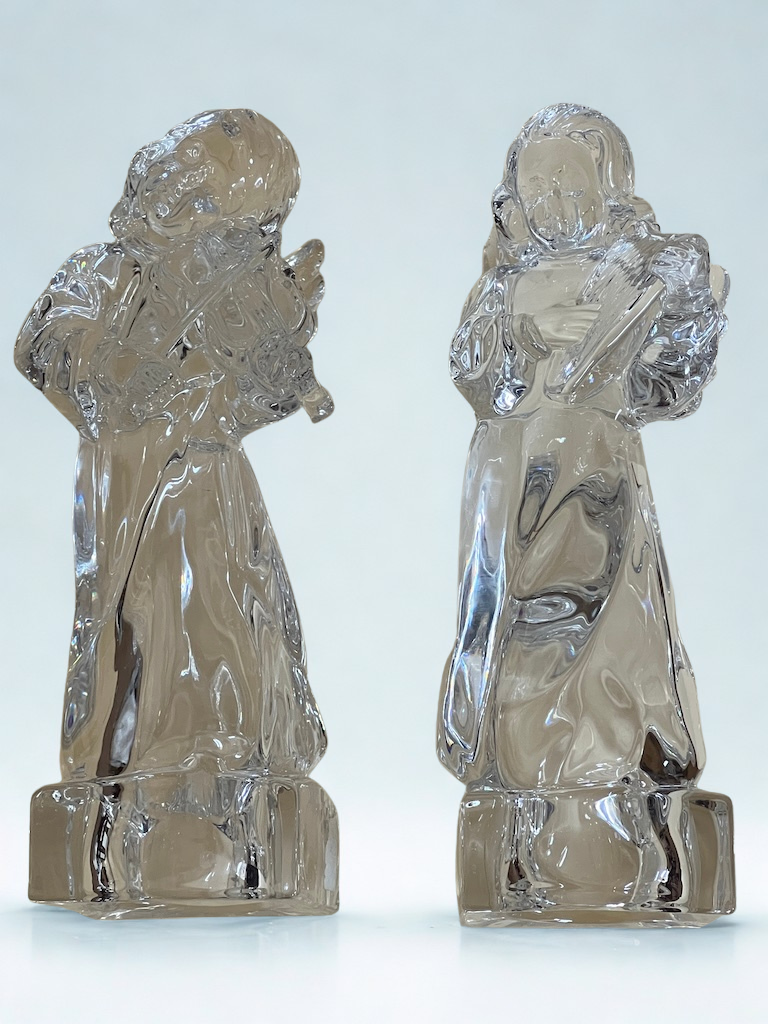 Mikasa Herald Collection Lead Crystal Angel Figurines - Angelic Harp & Violin Set, German Crafted 8" Clear Christmas Angels, Heavy Tabletop Decor