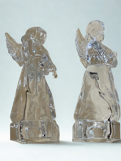 Mikasa Herald Collection Lead Crystal Angel Figurines - Angelic Harp & Violin Set, German Crafted 8" Clear Christmas Angels, Heavy Tabletop Decor