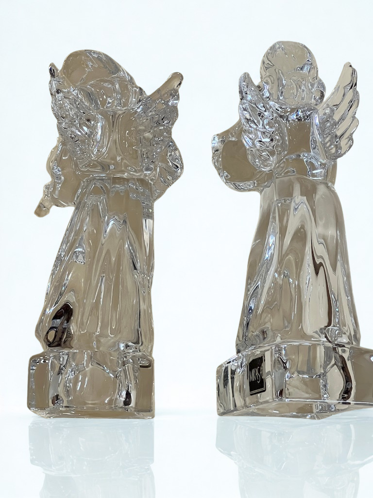 Mikasa Herald Collection Lead Crystal Angel Figurines - Angelic Harp & Violin Set, German Crafted 8" Clear Christmas Angels, Heavy Tabletop Decor