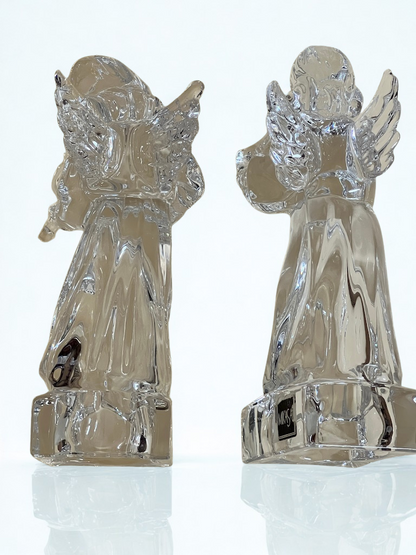 Mikasa Herald Collection Lead Crystal Angel Figurines - Angelic Harp & Violin Set, German Crafted 8" Clear Christmas Angels, Heavy Tabletop Decor