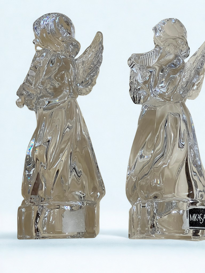 Mikasa Herald Collection Lead Crystal Angel Figurines - Angelic Harp & Violin Set, German Crafted 8" Clear Christmas Angels, Heavy Tabletop Decor
