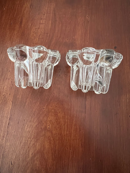 Set of 2 Vintage KIG Indonesia Pressed Glass Taper Candle Holders - Clear Ribbed Flower Design
