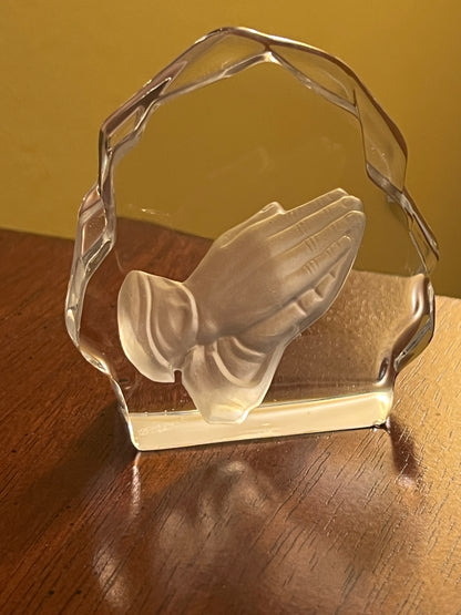 Vintage Viking Glass Praying Hands Paperweight | 1970s 3D Crystal Art Religious Figurine