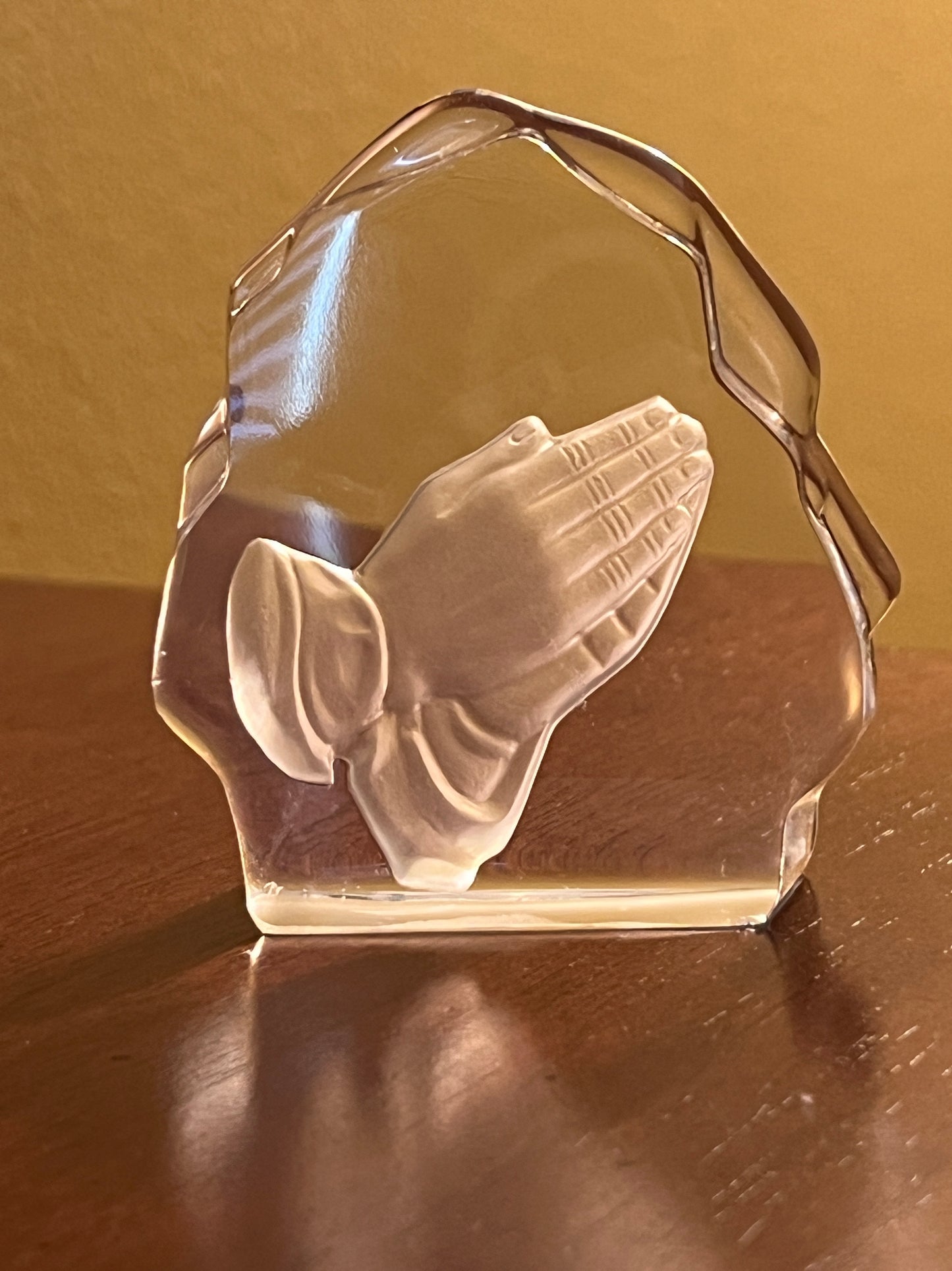 Vintage Viking Glass Praying Hands Paperweight | 1970s 3D Crystal Art Religious Figurine