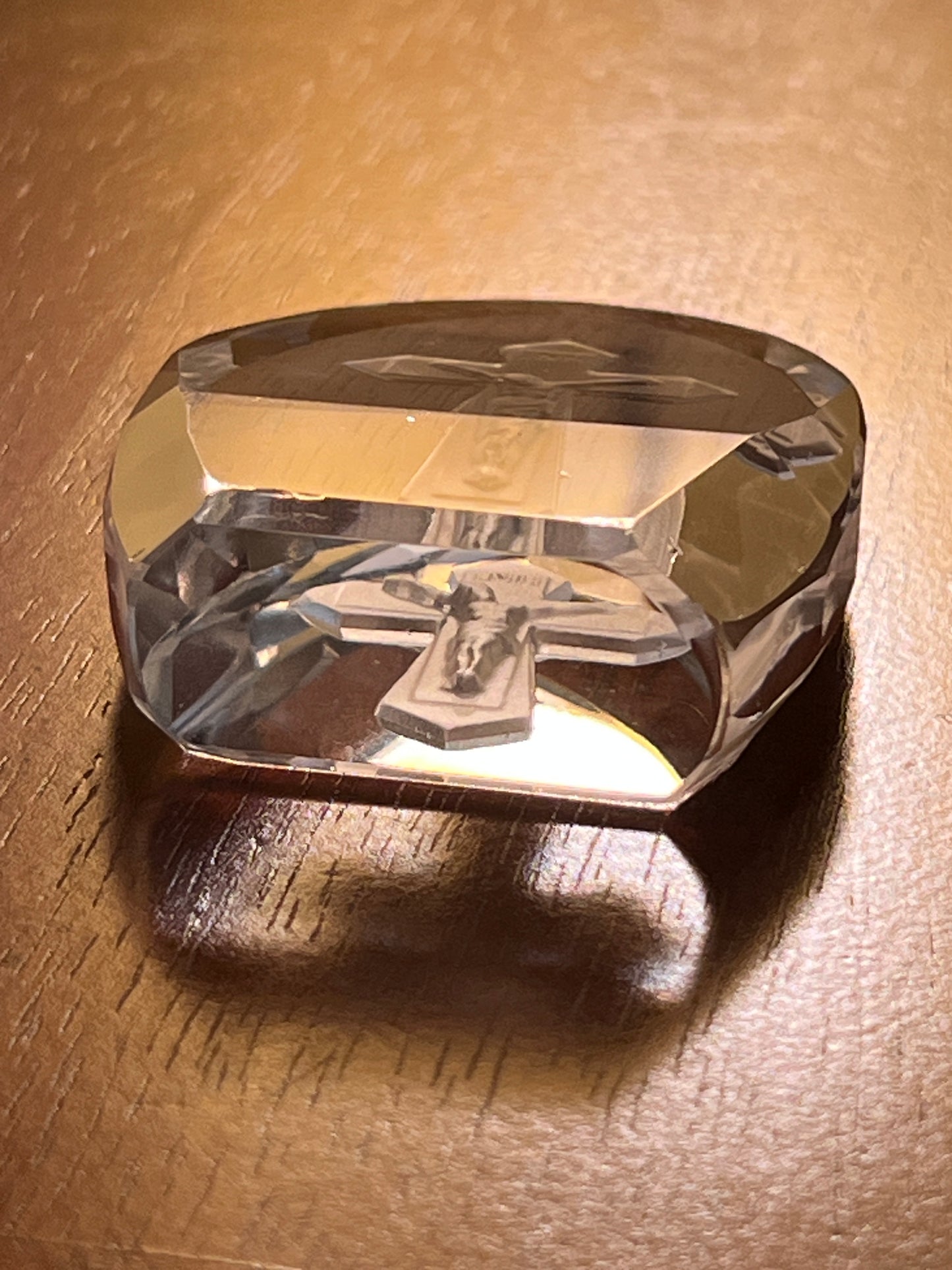 Vintage 3D Laser-Etched Crystal Crucifix Paperweight | Jesus on the Cross Art Glass