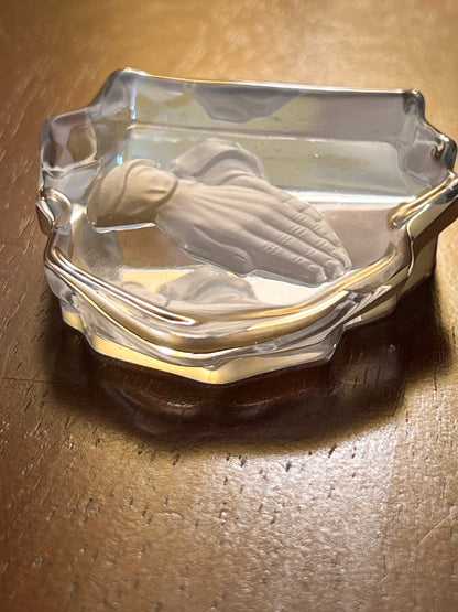 Vintage Viking Glass Praying Hands Paperweight | 1970s 3D Crystal Art Religious Figurine