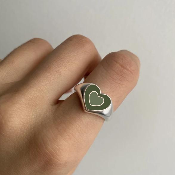 Vintage Heart Ring:  Alloy, Electroplated Finish - Orange/Green/Brown Gold & Silver - Sizes 6, 7, 8