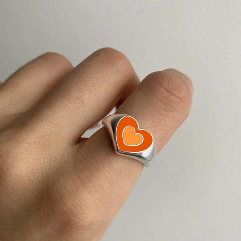 Vintage Heart Ring:  Alloy, Electroplated Finish - Orange/Green/Brown Gold & Silver - Sizes 6, 7, 8