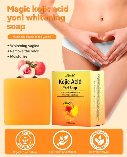 3 Pcs Pure Bliss Kojic Acid Yoni Soap - Natural Intimate Whitening & pH Balance Bar, Organic Feminine Hygiene Cleanser with Essential Oils, Moisturizing Daily Care Soap 3.5oz (Strawberry, Pineapple, Peach)