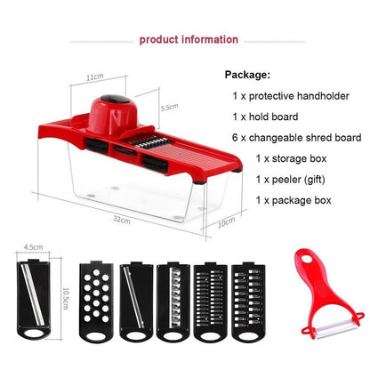 6-in-1 Multi-Functional Vegetable Slicer - Mandoline Slicer with Interchangeable Blades
