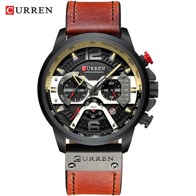 Leather Military Chronograph Wristwatch
