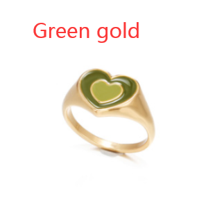 Vintage Heart Ring:  Alloy, Electroplated Finish - Orange/Green/Brown Gold & Silver - Sizes 6, 7, 8