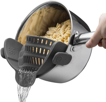 Great Kitchen Universal Clip-On Pot & Pan Strainer - Hands-Free Silicone Colander