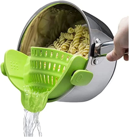 Great Kitchen Universal Clip-On Pot & Pan Strainer - Hands-Free Silicone Colander
