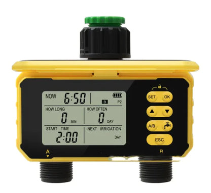 Solar Powered Dual Zone Smart Irrigation Timer - Automatic Watering System for Garden, Farm & Lawn