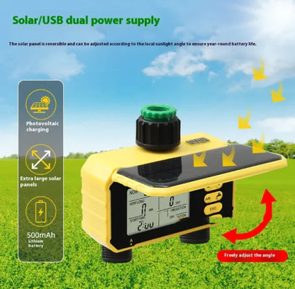 Solar Powered Dual Zone Smart Irrigation Timer - Automatic Watering System for Garden, Farm & Lawn