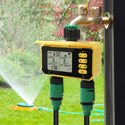 Solar Powered Dual Zone Smart Irrigation Timer - Automatic Watering System for Garden, Farm & Lawn