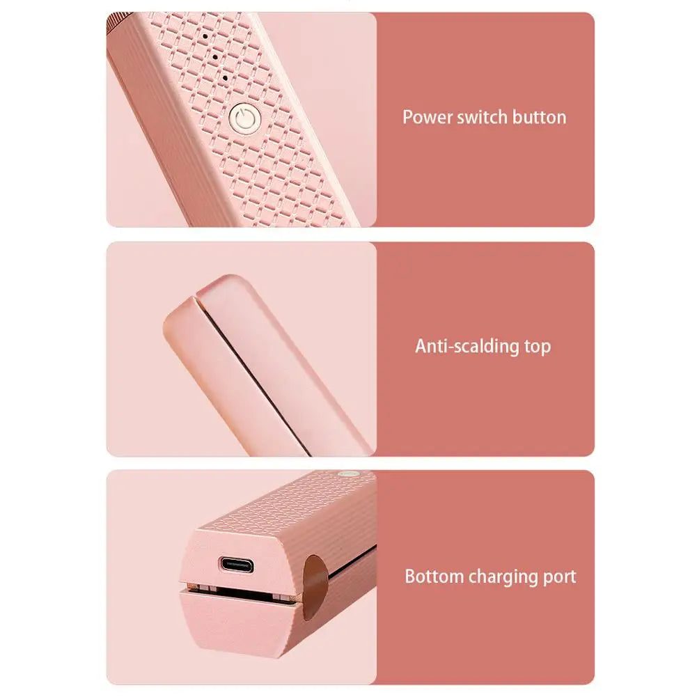Portable Cordless Hair Straightener & Curler - USB Rechargeable 2-in-1 Flat Iron with Tourmaline Ceramic Plates | 30-Second Heat-Up, 3 Temperature Settings for All Hair Types