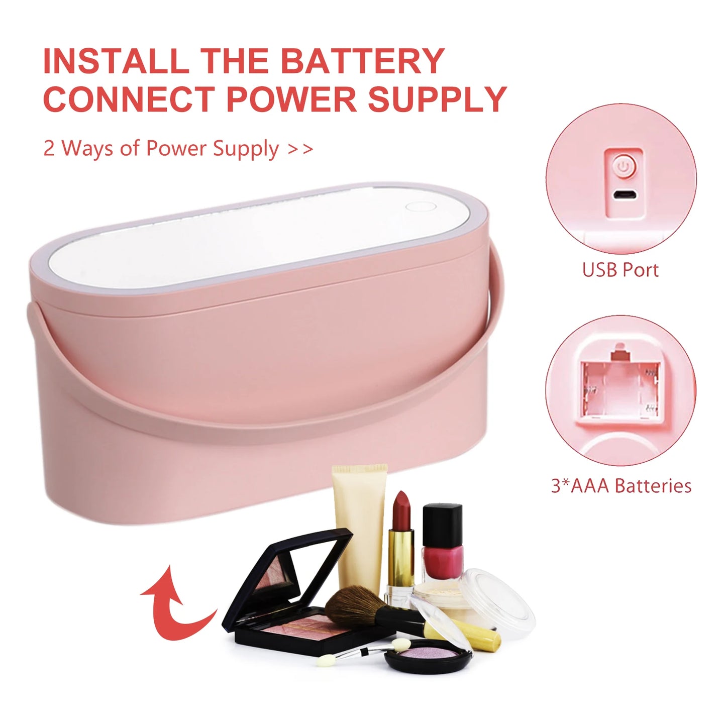 All-in-One LED Makeup Organizer Box with Rechargeable 5200K Mirror – Portable Cosmetic Storage, Adjustable Dividers & USB Charging, Travel Vanity Case for Makeup, Skincare & Jewelry
